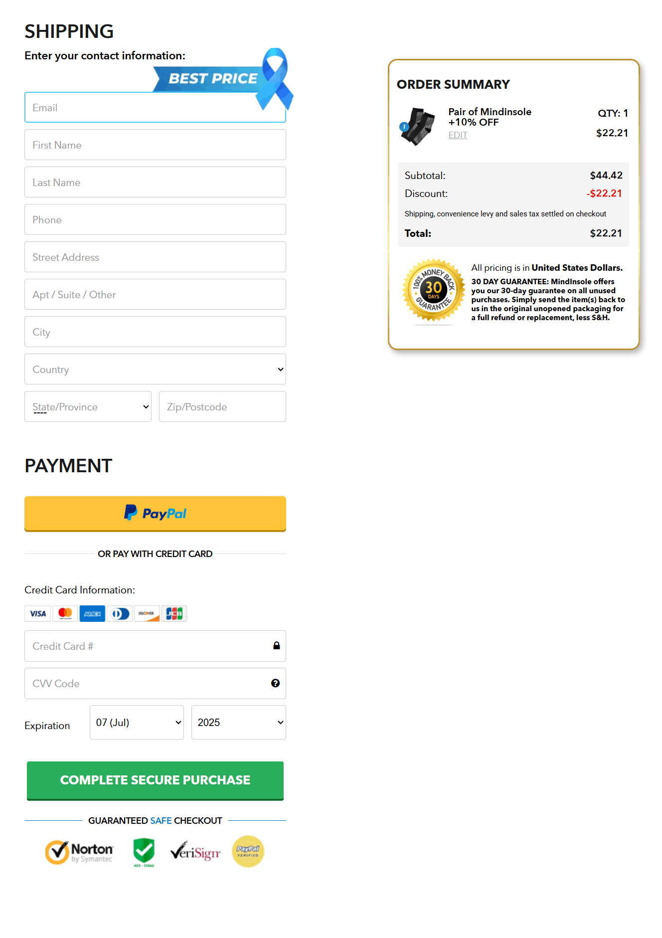 Mindinsole Compression Socks checkout page